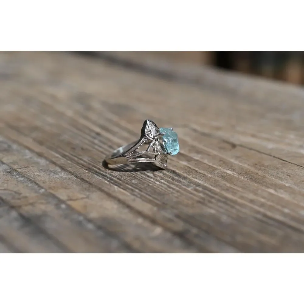 Aquamarine Ring, Raw Aquamarine Ring, raw crystal ring, rings for women